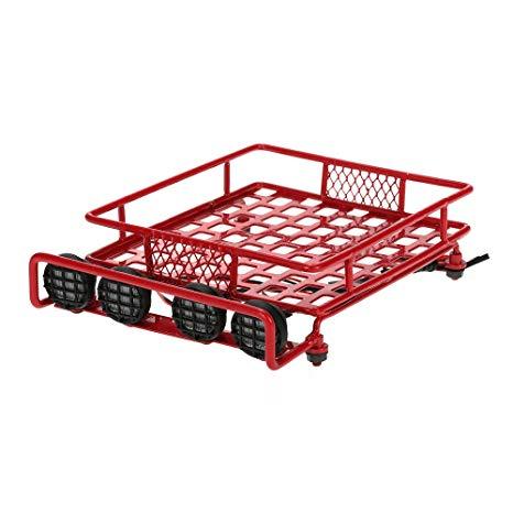 Roof Luggage Rack with LED Light Bar for 1/8, 1/10 RC Cars Red